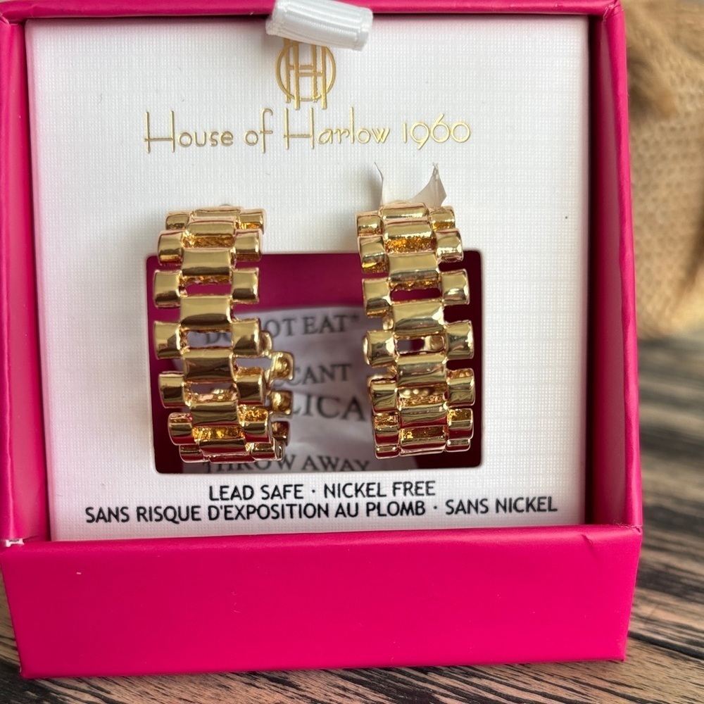 House of Harlow 1960 Gold and Pink Geometric Earrings